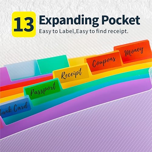 Vista 4 de Mini organizador de archivos de acordeón (7 x 4 pulgadas), paquete de 2 carpetas de archivos expandibles de 13 bolsillos, organizador portátil