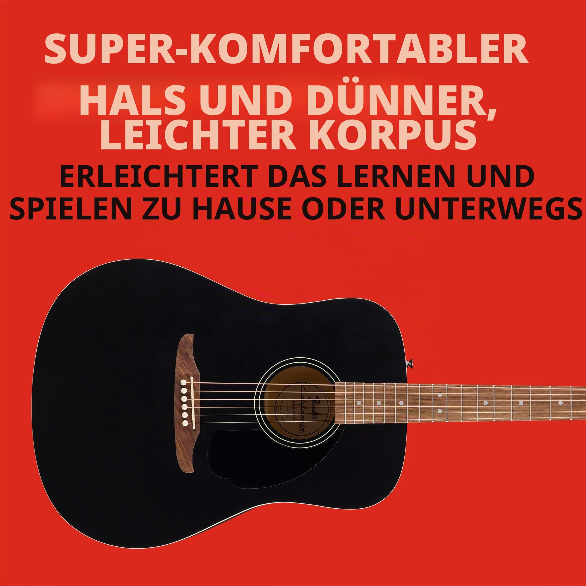 Fender California Debut Redondo Dreadnought Akustikgitarre, Fichtendecke, Schwarz