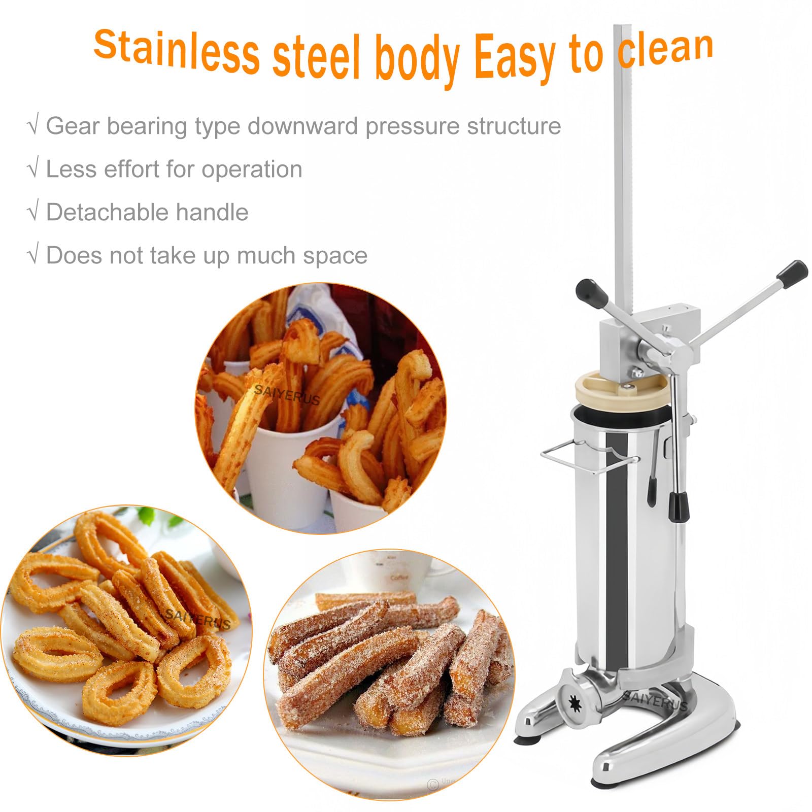 Máquina para Hacer Churros Verticales Españoles de 2 L y 3 L, Resistente, Manual, con 5 Boquillas, para Restaurantes y Panaderías, Equipo para Aperitivos,2L