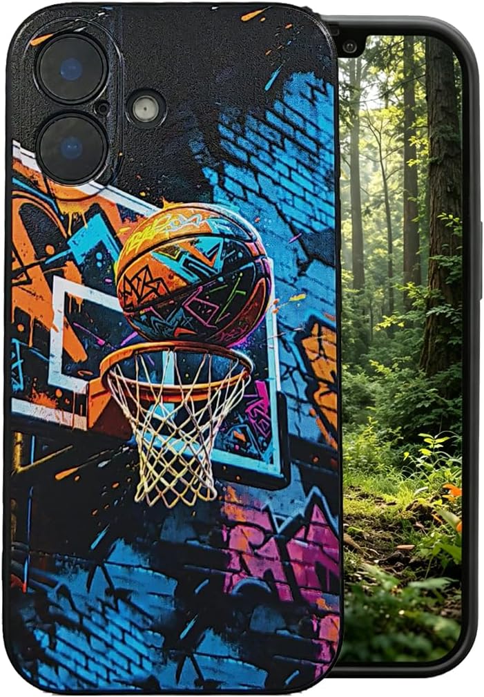 Compatible with iPhone 16 case Sport Basketball Art Design Soft Silicone Phone case iPhone 16 Cool nti-Scratch Shockproof Suitable for Boys Girls Men Women 6.1 inch