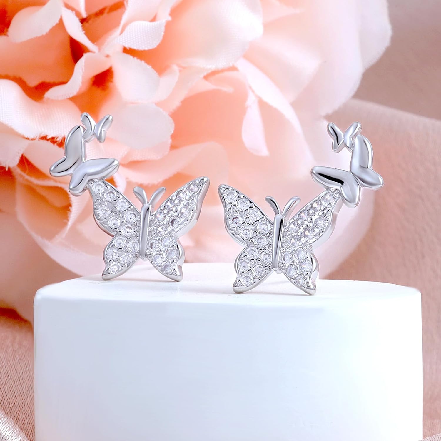 Sterling Silver Earrings Studs Charms Hypoallergenic Jewelry Dainty CZ Fashion Birthday Gift for Women - Image 4