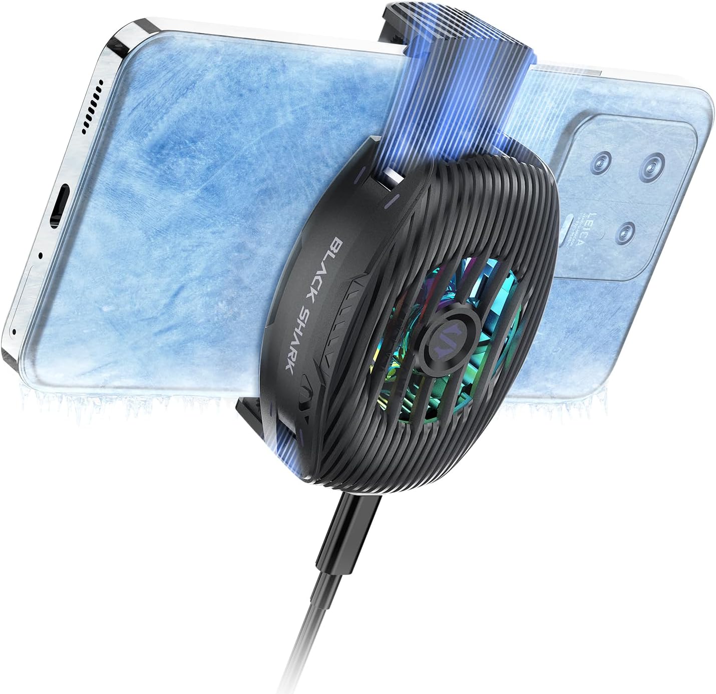 Black Shark Phone Cooler for Gaming FunCooler 5 NEO, Wired Mobile Phone Cooling Fan Lightweight Quiet with RGB Light, Cellphone Radiator for 2.67-3.45 inches iPhone/Android, Retaining Bolt (Black)