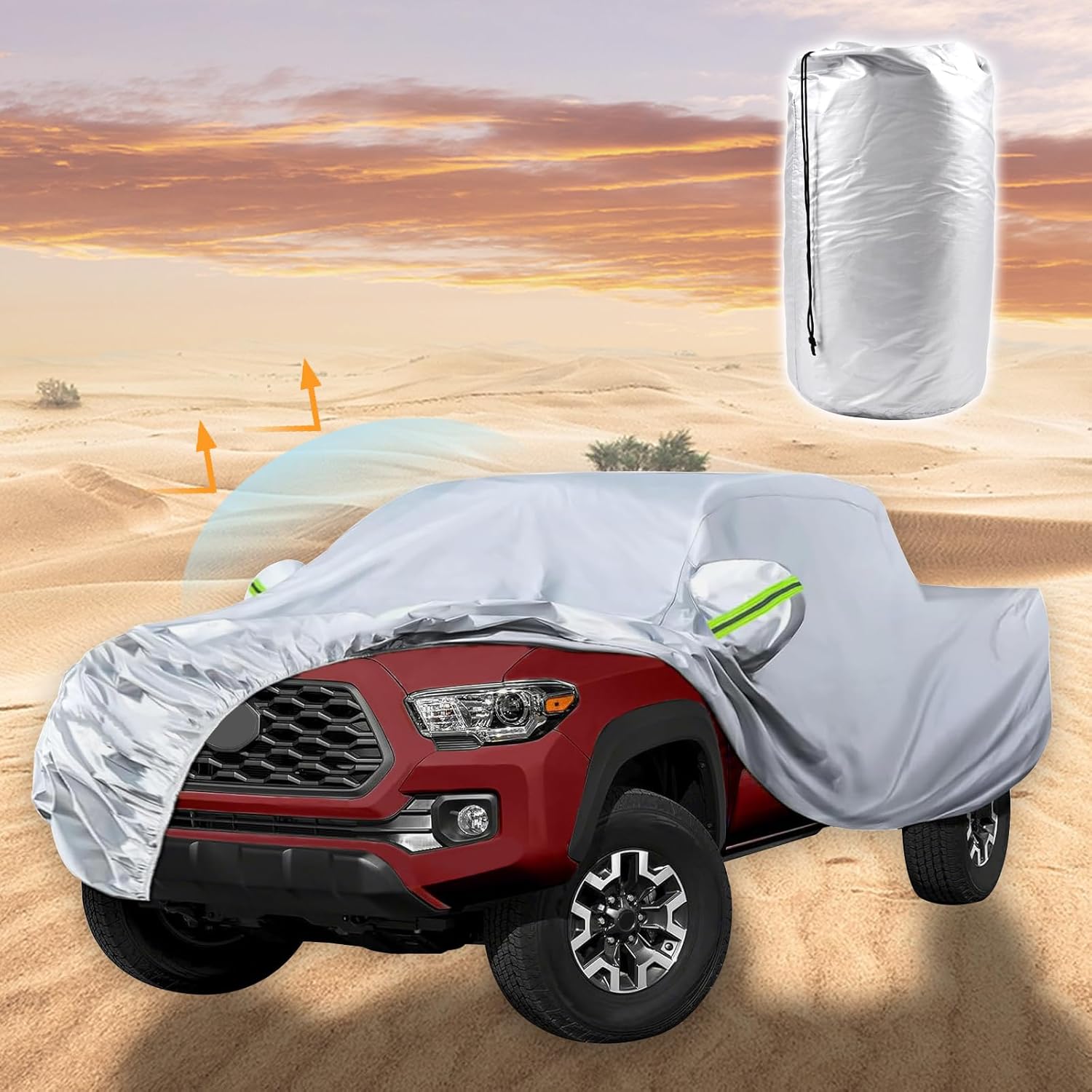 Aunginsy Car Cover Compatible with Toyota Tacoma 2016-2026, All Weather Snowproof UV Protector Windproof Outdoor Full Car Cover Heavy Duty with Reflective Strip Pattern Accessories with Storage Bag