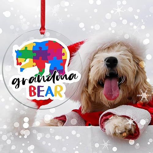 Miniatura 150 de Adorno de Navidad Mama Bear Novedad Acrílico Adornos de Navidad Mama Bear Autismo Rompecabezas Colorido Oso Navidad Colgante Ornamento Puzzle Piezas