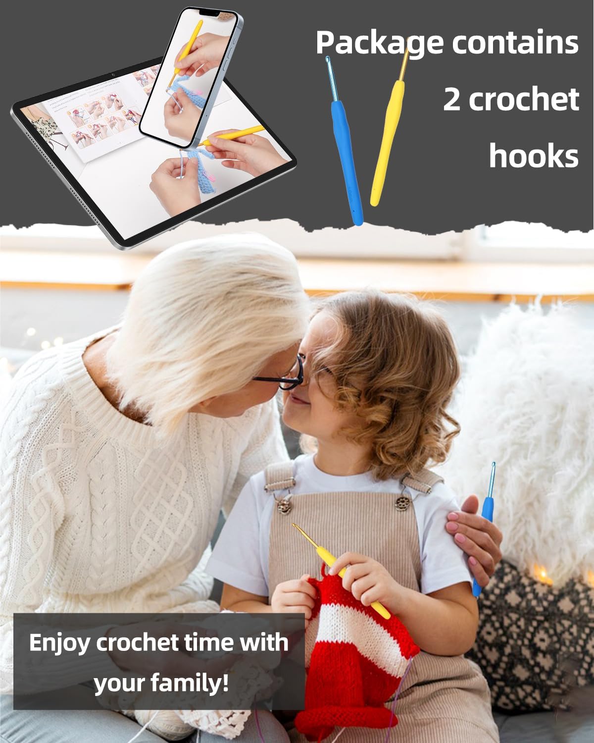 Katech Crochet Kit for Beginners w/Striped Tote Bag 3-1 Crochet Book