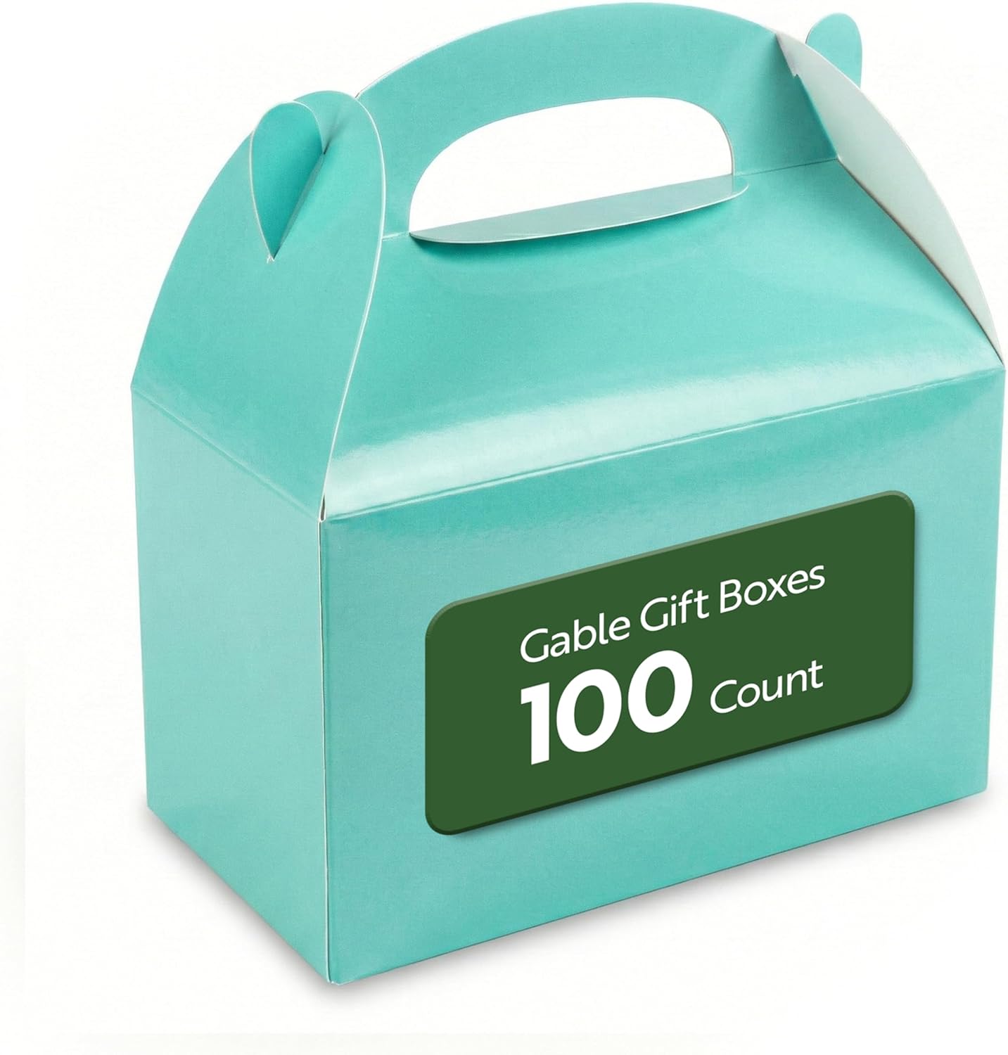 Restaurantware Bio Tek 6 x 3.5 x 3.5 Inch Gable Boxes For Party Favors, 100 Attractive Gift Boxes - Built-In Handle, Disposable, Turquoise Paper Barn Boxes, For Parties