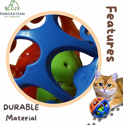 Miniatura 4 de Juguete grande de bola para gatos con campana, duradero, para auto-entretenimiento, colorido ejercicio en interiores (azul y rojo)