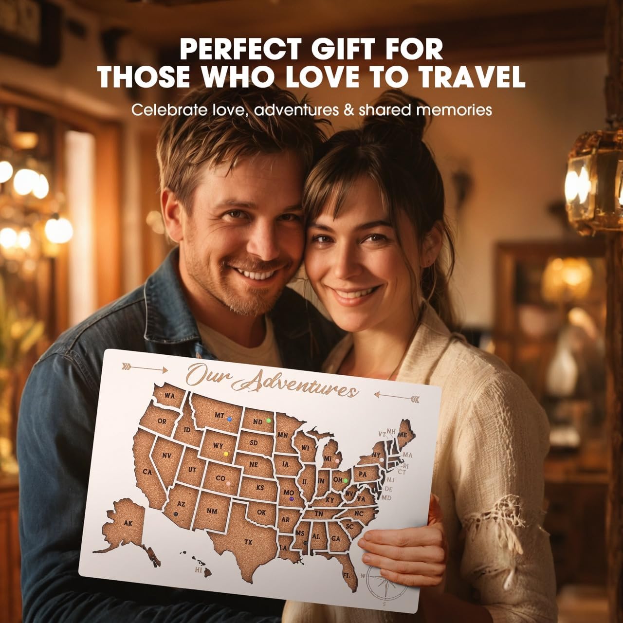 Luoyadee Cork Board USA Map Pin Board, US Map Tracker for Travel, Maps of USA for Traveling, United States Travel Maps for Couples Gift for RV Vacations, Home Classroom Wall Deocor, 12" x 8", White