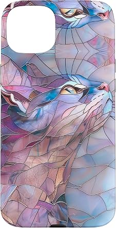 Cat Stained Glass Effect Art Cat Lover Stain Glass Feline Case for iPhone 15 Plus