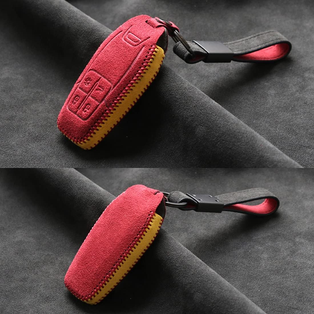 Luxury Suede Leather Key Fob Case Cover Fit for Ferrari 458 588 488GTB LaFerrari (Red)