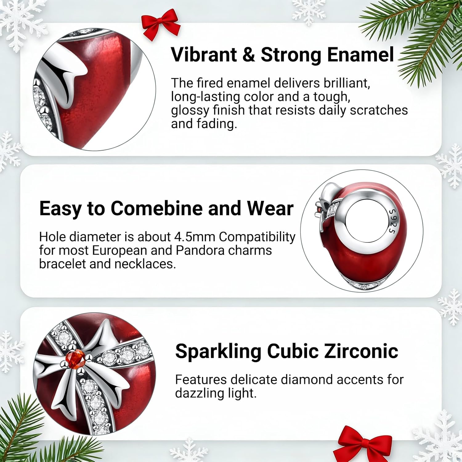 DALARAN Christmas Charms for Bracelet Sterling Silver Snowflake Blue CZ Bead Pendant Charm for Women - Image 5