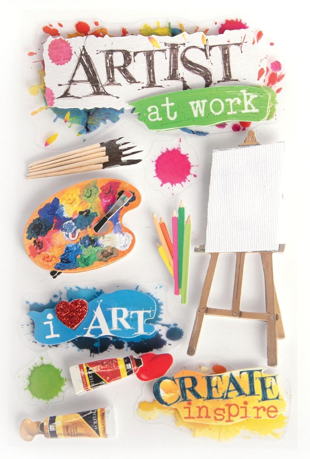 Paper House Productions Die-Cut Dimensional & Glitter Accent Scrapbook Sticker Sheet - Art Studio