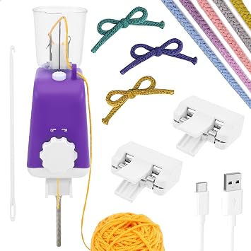 Foppla Electric I-Cord Knitting Machine I-Cord Maker Electric Yarn Knitter Efficient Automatic Yarn Spinner Tool Large Capacity Roller Knitting Craft Accessory for Beginner Adults Home CraftsPurple