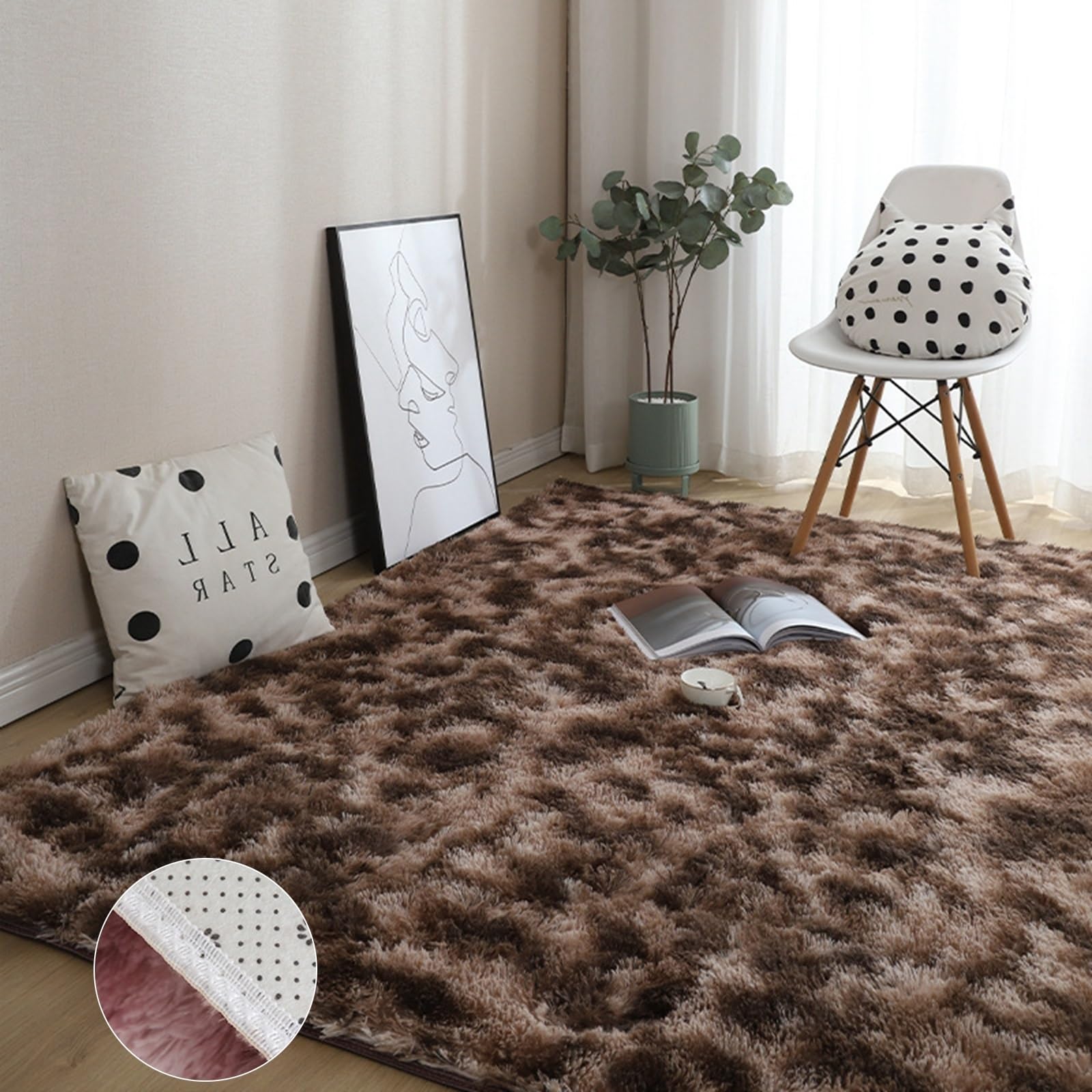 GOUSANG Super Soft Fluffy Shaggy Rug Anti-Slip Carpet 50 x 120 cm Stain-Resistant Carpet Kitchen Soft Fluffy Shaggy for Bedroom Sofa Floor Dining Room, Brown