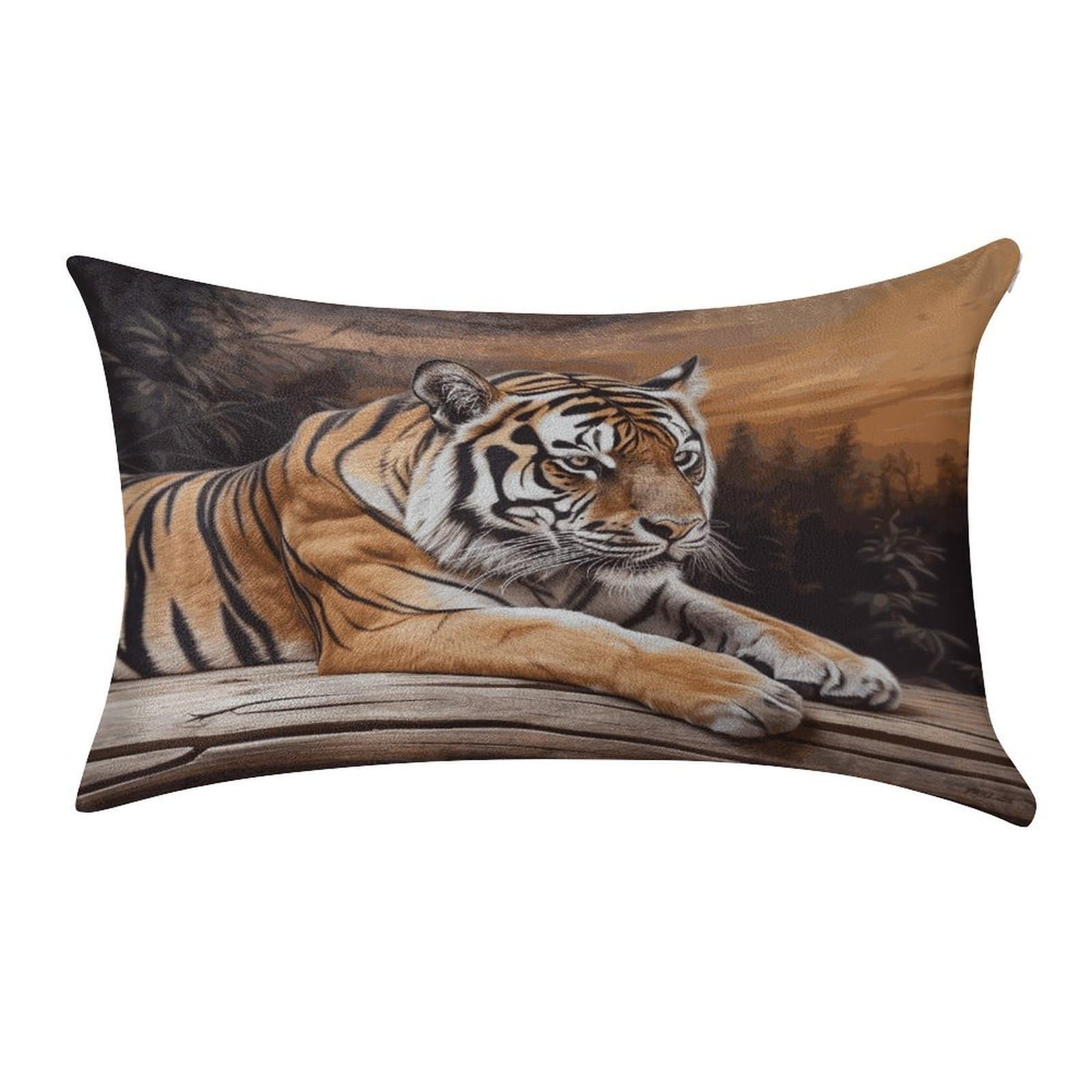 LDGSUPH Tiger Lying on Wood Velvet Throw Pillow Covers Cozy Pillow Shams Pillowcases Detachable Pillow Cases Soft Cushion Cover with Zipper for Sofa Car Bed Pillow Protectors 12 "×20 "