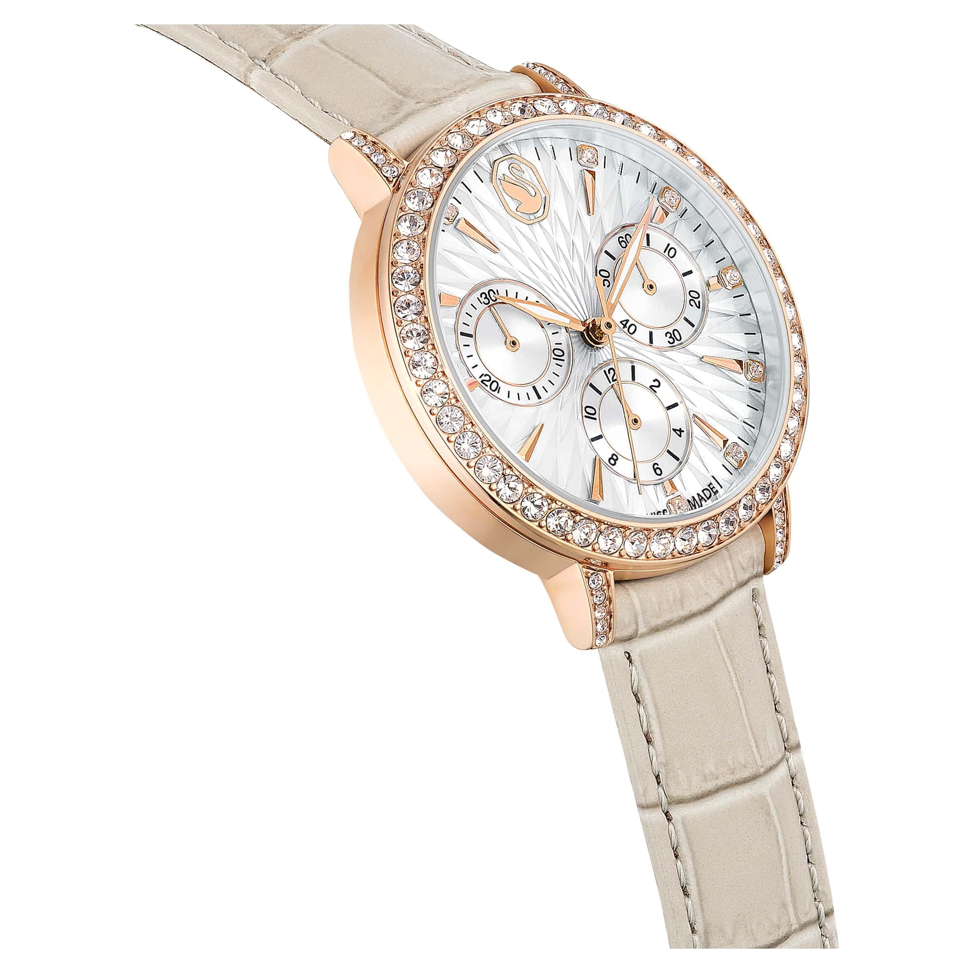 Swarovski Matrix Kollektion Chrono Uhr, Swiss Made, Lederarmband, Roségold-Finish