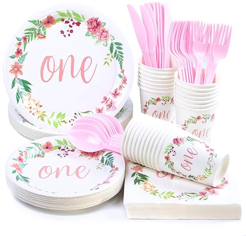 Miniatura 1 de Decoraciones de primer cumpleaños, suministros de fiesta de baby shower, platos de papel desechables, servilletas, vasos, cuchillos, cucharas,