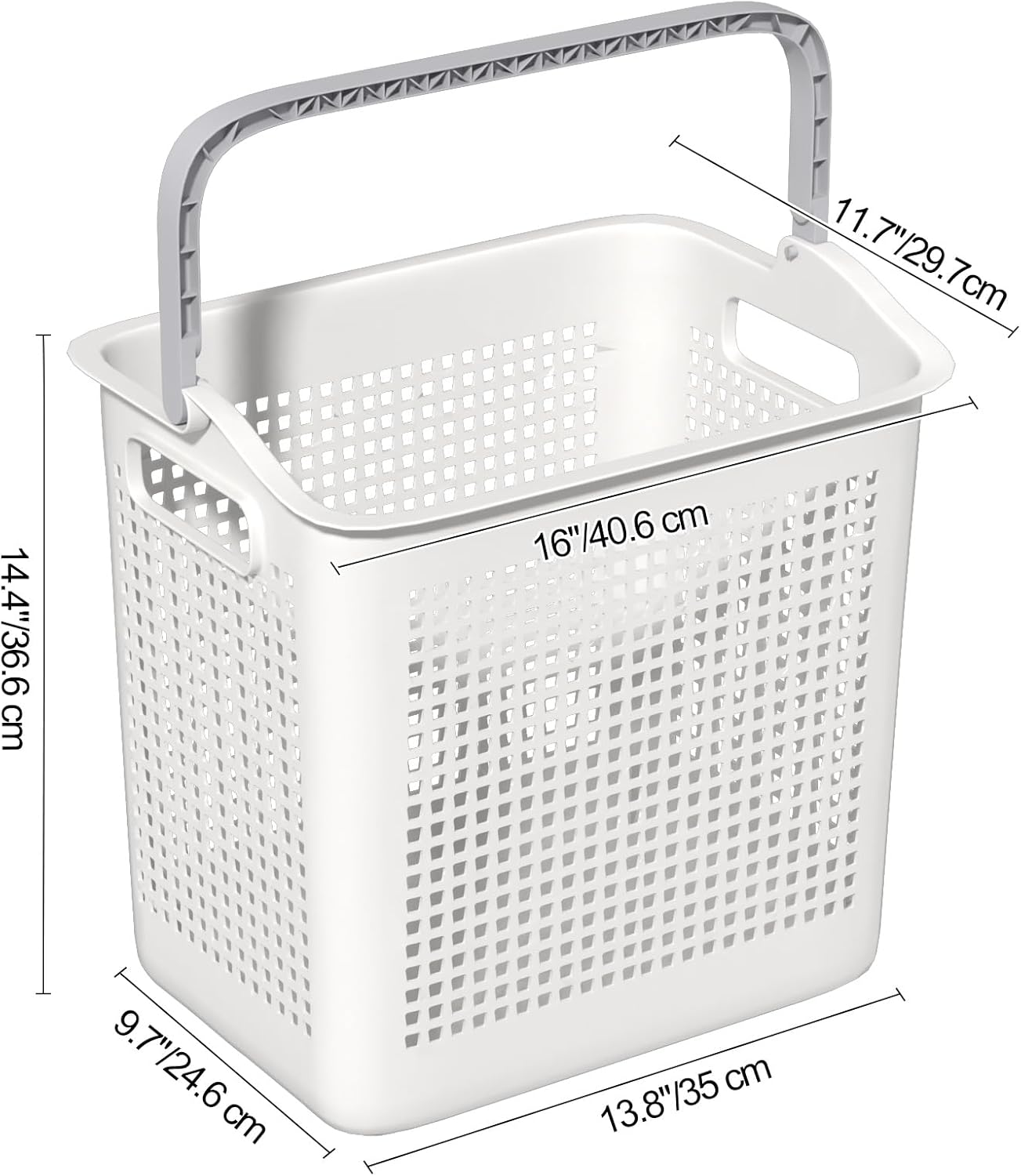 40L Plastic Clothes Hamper Bin w/Comfort Handles, Fashion Portable Laundry Basket in Bedroom, Laundry Room, 4-Pack(White)