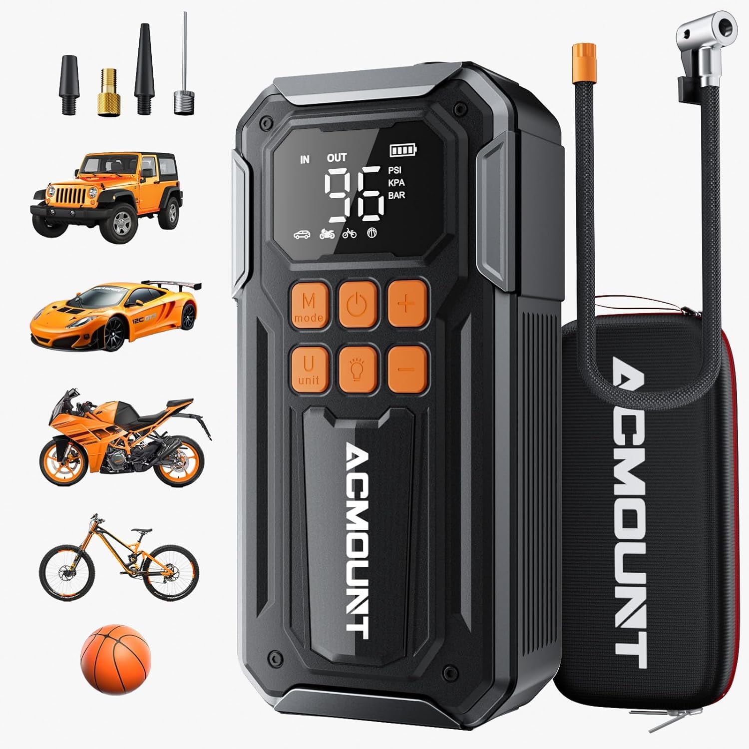 Portable Multifunctional Tire Inflator Air Compressor, 160PSI Cordless Tire Pump with 6X Faster Inflation, 5 Inflation Modes, Emergency Power Bank & 3 LED Lights (Silver)