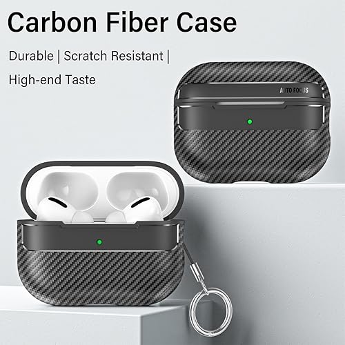 Miniatura 8 de Funda para AirPods Pro de 2 generación con mosquetón, textura de fibra de carbono, cubierta militar a prueba de golpes, carga inalámbrica, funda