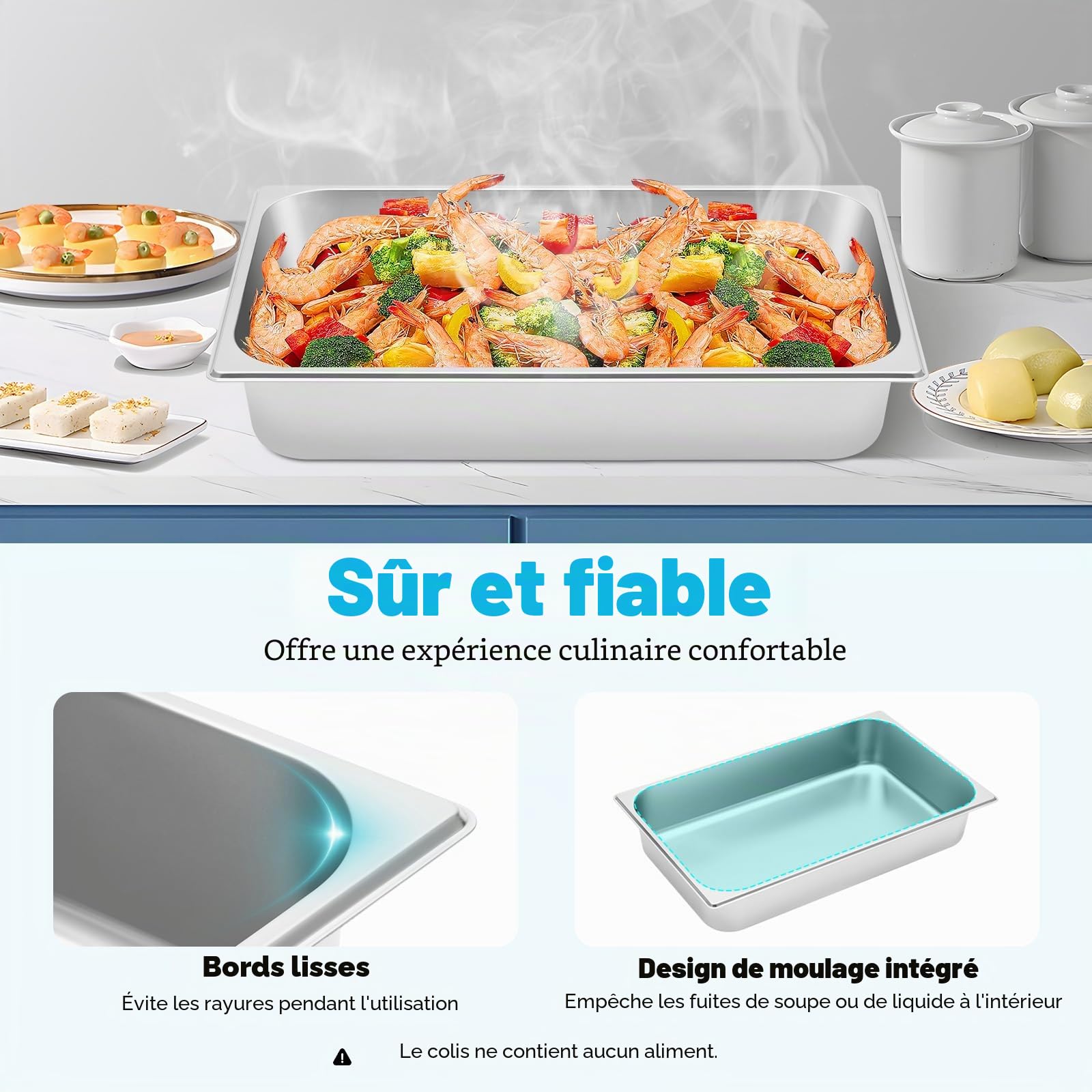 Bac INOX Alimentaire Lot de 4 Plats à Four en Acier Inoxydable 9L Épaisseur 0,7mm Bac Poli Rectangulaire Effet Miroir Aliments Chauds et Froids pour Cuisine de Restaurant Gril Gâteaux