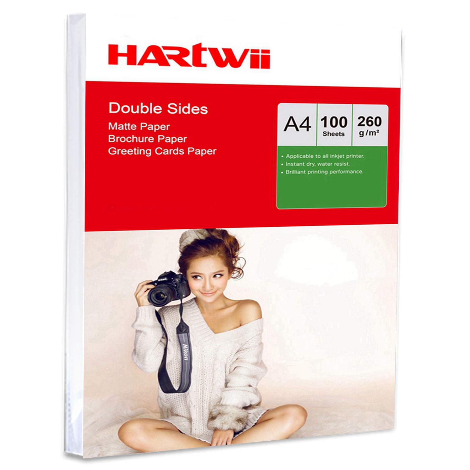 100sheets A4 Thick Photo Paper 260Gsm Double Sides Matte Matt Inkjet Paper Both Side Printed Super White Hartwii
