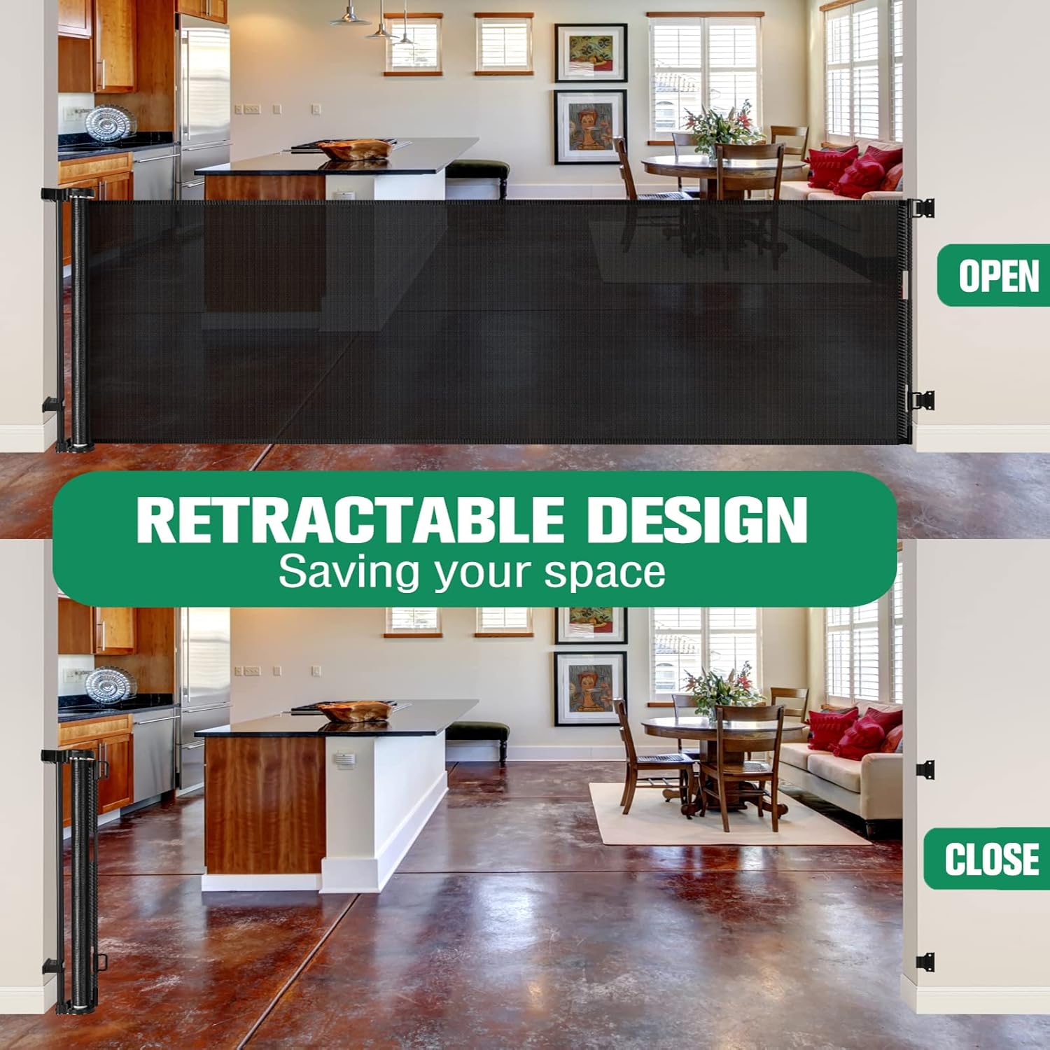 47in x 59in Retractable Baby & Dog Gate for Large Openings - Indoor & Outdoor Use