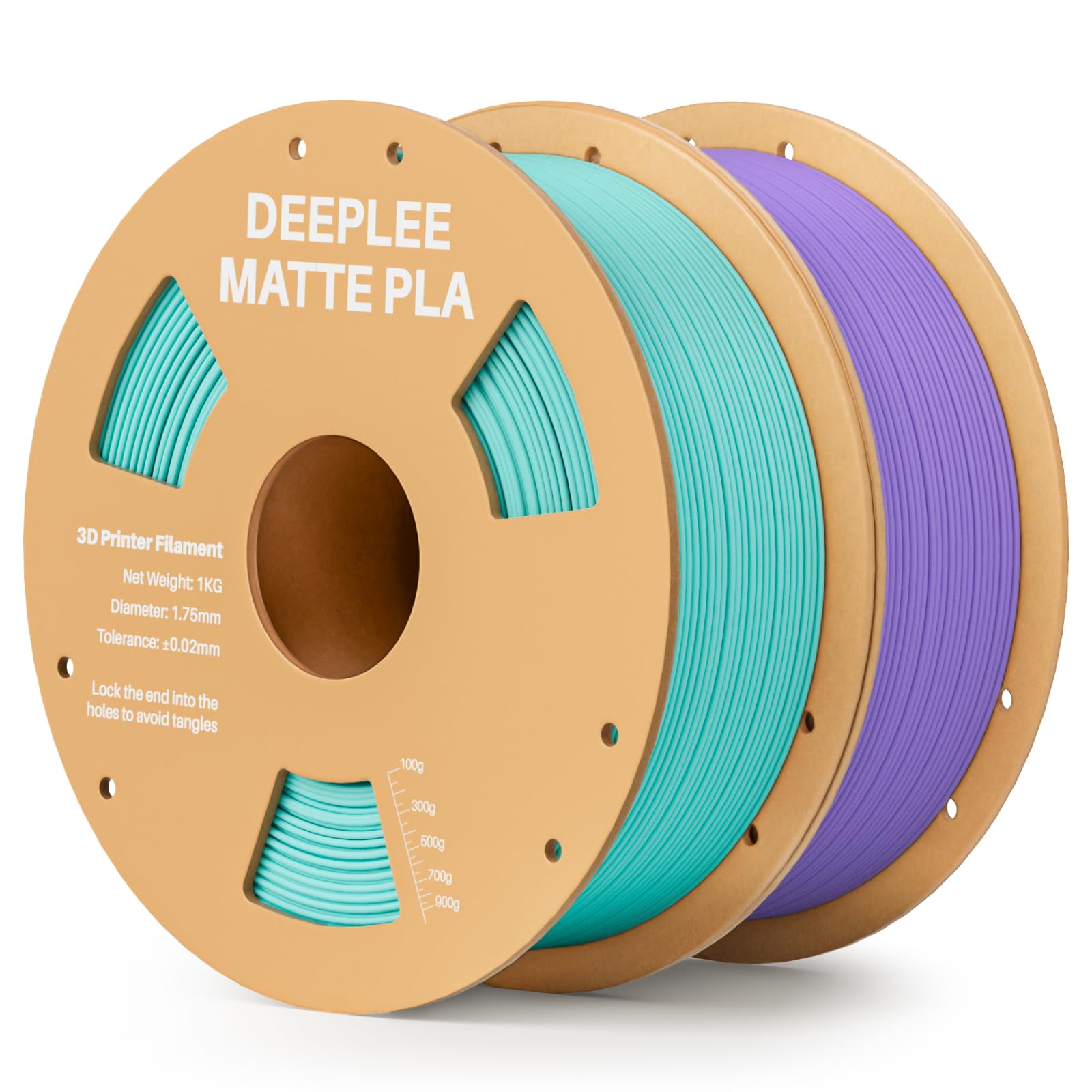 DEEPLEE Matte PLA Filament 1.75mm 2KG, 3D Drucker Filament, Maßgenauigkeit +/- 0.02mm, für die meisten FDM 3D Drucker, Blaugrün 1KG und Lavendel Lila 1KG