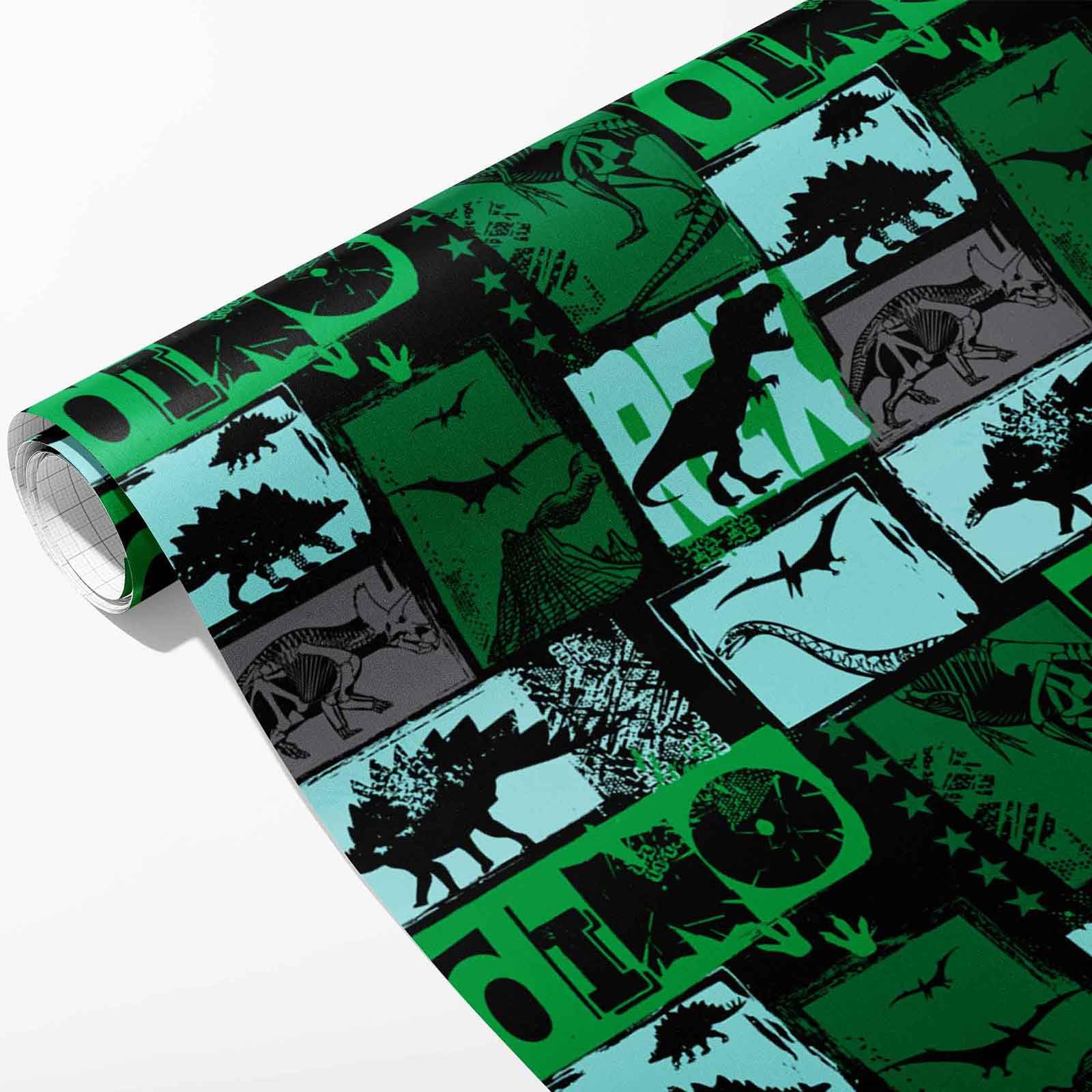 3 Rollen Dinosaurier Geschenkpapier Rollen,Dino Geschenkpapier Verpackungspapier für Geburtstag Kinder Happy Birthday Party-(43x300cm pro Rolle)