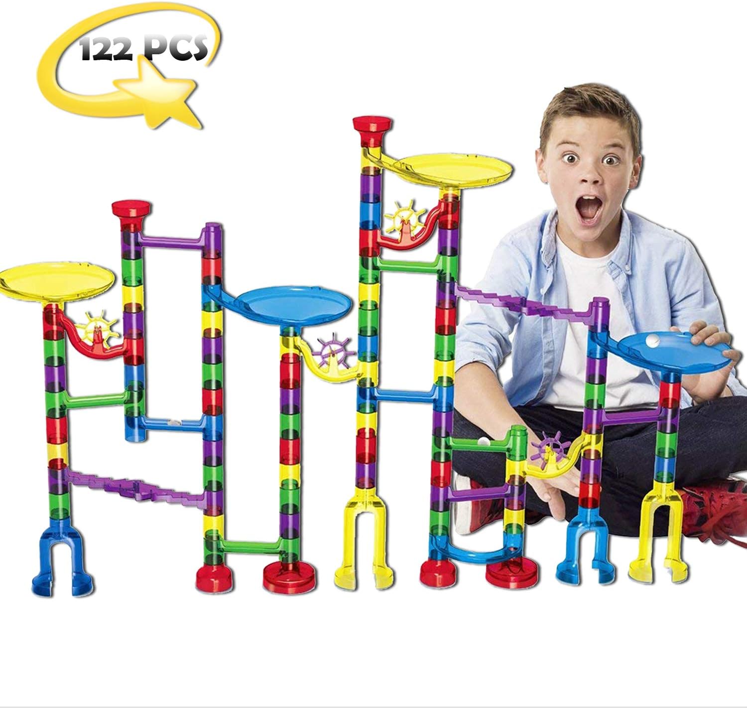 Mercury Nation Marble Run Set for Kids 122 Pcs Marble Game STEM Educational Construction, Learning Toy, Building Blocks for 4 5 6 7 + Kids Birthday, Easter Gifts