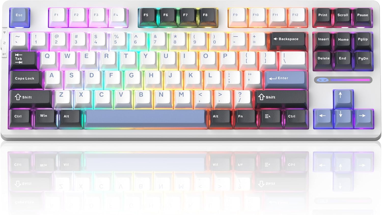 Clavier crémeux sans fil Magegee Light87, clavier mécanique remplaçable à chaud, 2,4 G/USB-C/BT5.0 RGB rétro-éclairé pour Win/Mac/PC, batterie 8000mAh, touches PBT, bleu