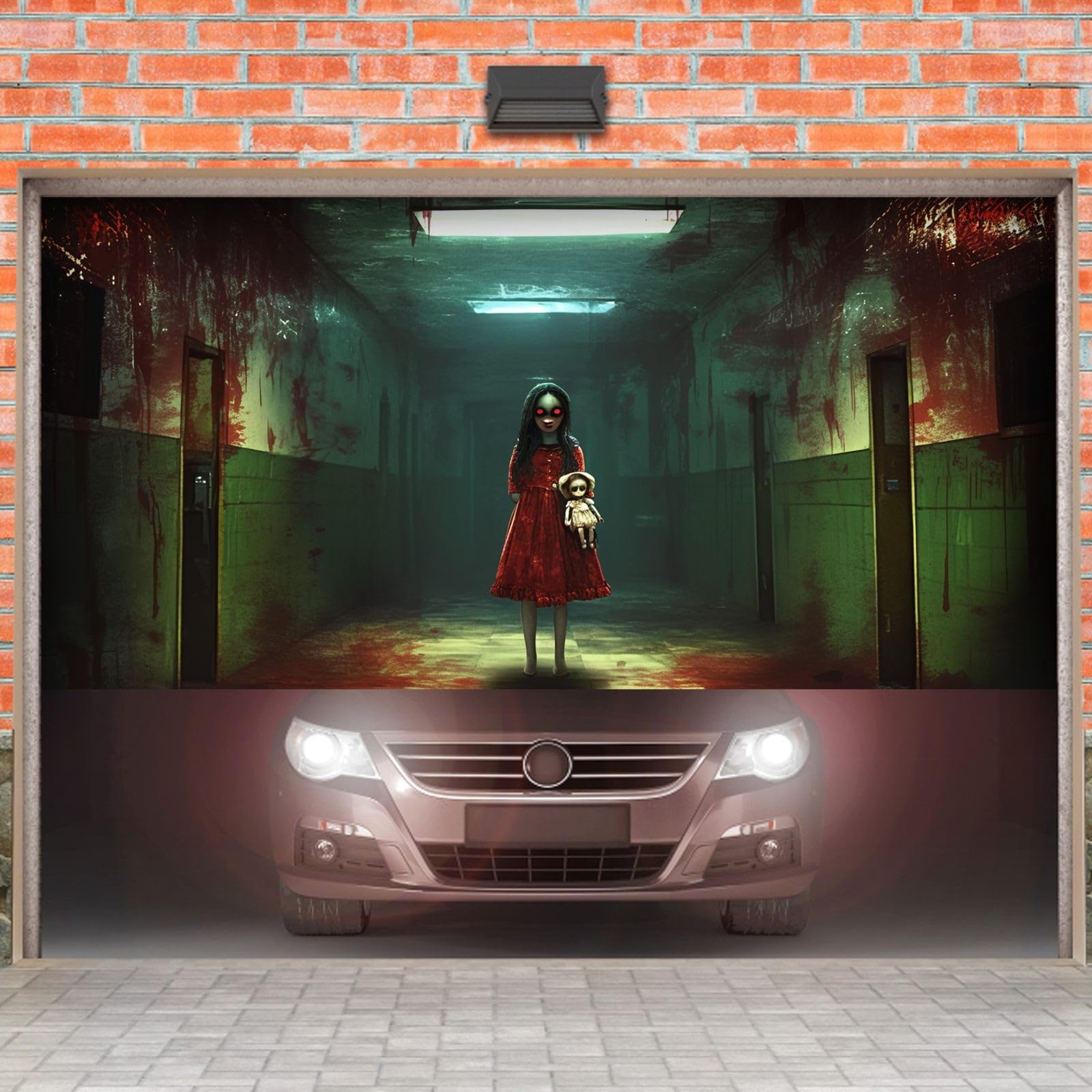 Cartel de buena suerte para Halloween, para puerta de garaje, grande, para exteriores, para fiestas festivas, aterradoras con murciélagos, calabazas y