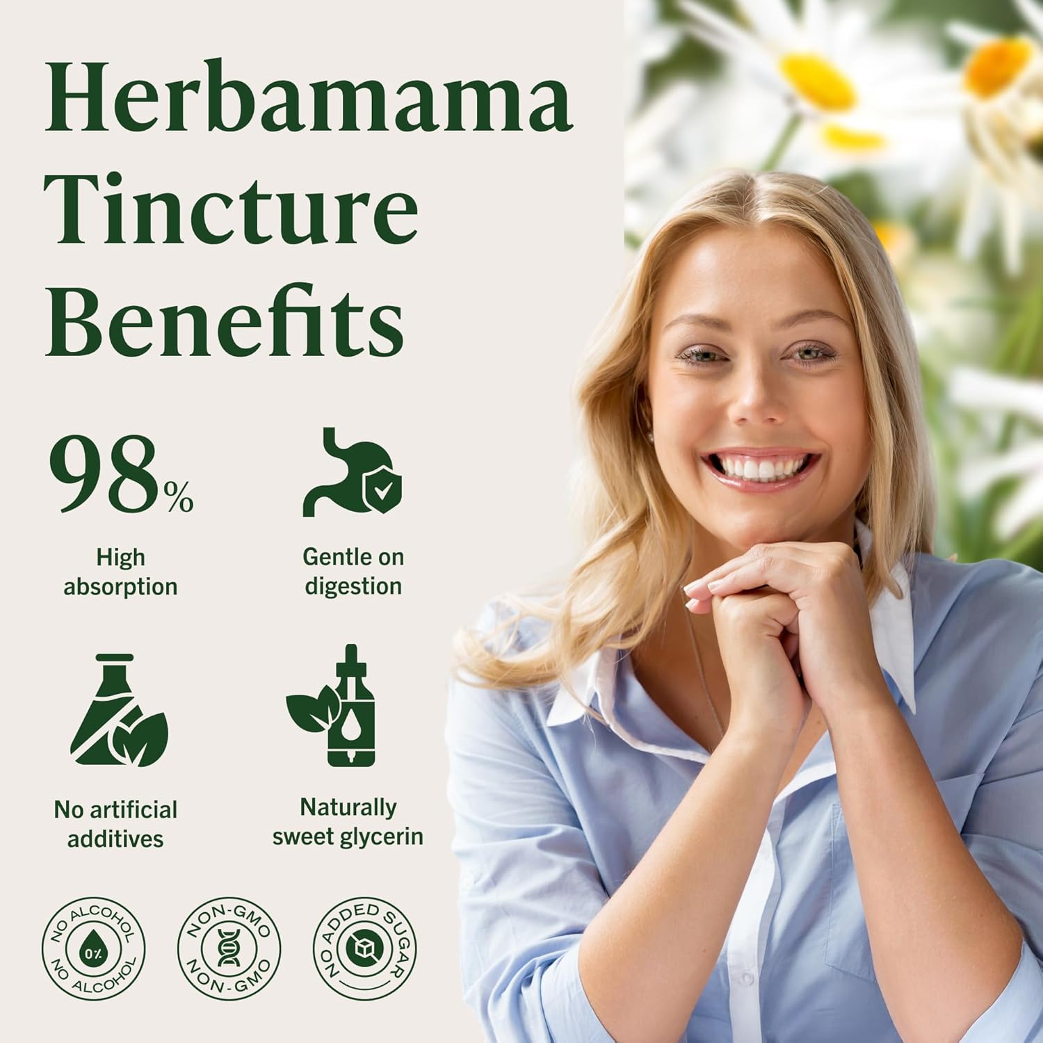 HERBAMAMA Chamomile Tincture - Vegan Relaxation & Calm Support with Chamomile Herb Extract Drops - Non-GMO, Alcohol & Sugar-Free Liquid Calming Supplement, 56-Day Supply