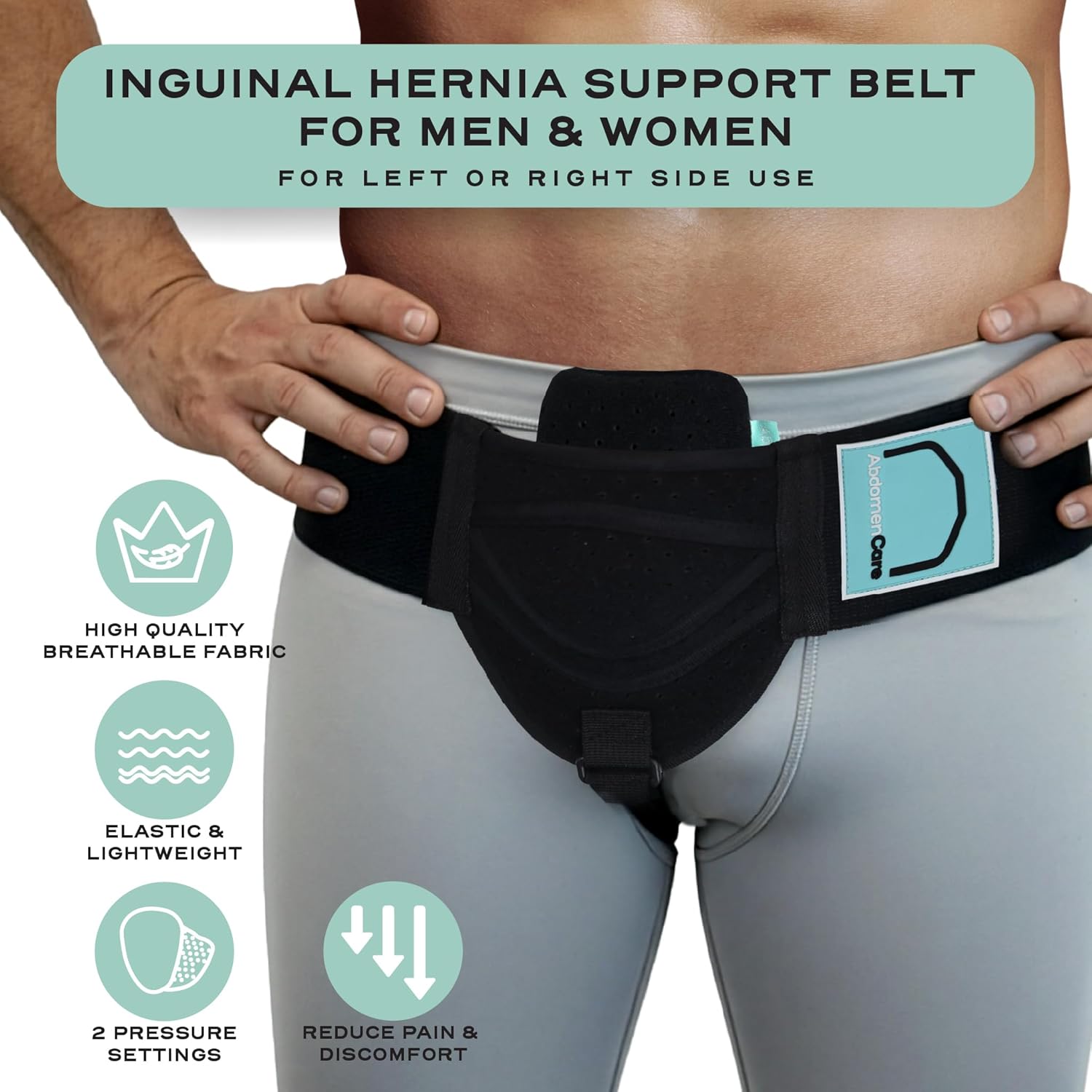 (Size:S/M)Abdomencare Inguinal Hernia Support Belt for Men & Women with 2 Compression Pads - Hernia Belt for Men Inguinal - For Left or Right Side Inguinal Hernias - Hernia Belts for Men Truss Support - S/M S/M Black