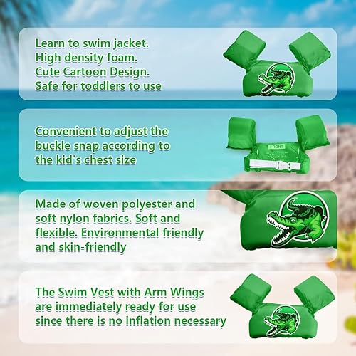 Miniatura 10 de AmazeFan Chaleco salvavidas de natación para niños, para piscina, flotadores de ayuda para nadar, chaleco de natación con bolsa de almacenamiento