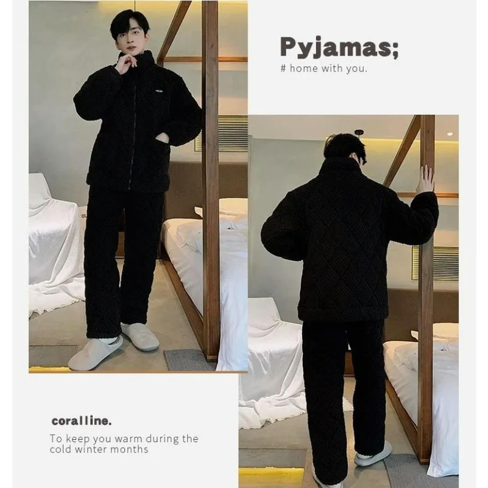 MdybF Pijama Hombre Invierno Pajamas Acolchado para Hombres Invierno Invierno Super Cálido Engrosamiento De Ropa De Dormir Juvenil Coral Velvet Premium Zipper Loungewear