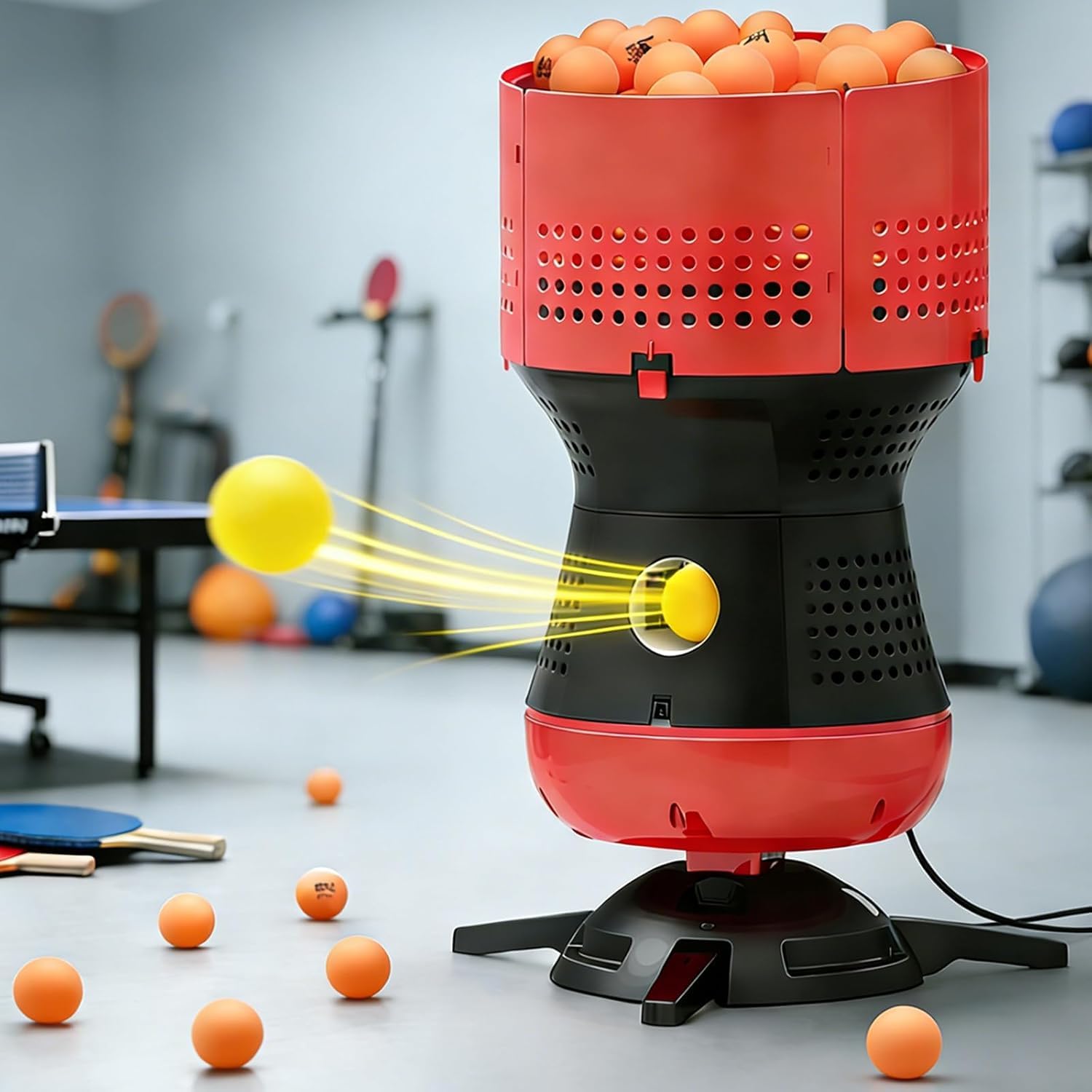 Robot da ping pong elettrico,5 livelli di forza e distanza regolabili,Macchina da tiro da ping pong con capacità di 90 palline (host)