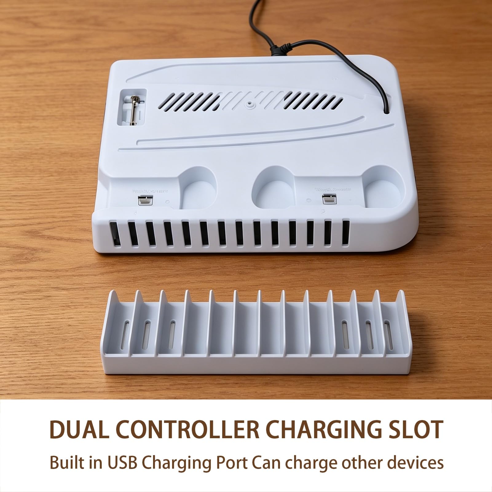 GOWENIC Stazione di Raffreddamento per Console, Caricatore Doppio Controller per Console, Supporto per con Ventola di Raffreddamento Silenziosa a 3 Livelli con 4 Porte USB, Stazione di Ricarica per