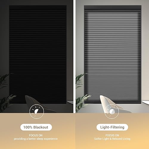 Miniatura 4 de Boolegon Persianas celulares opacas sin cordón, persianas celulares con aislamiento térmico para ventanas, color negro