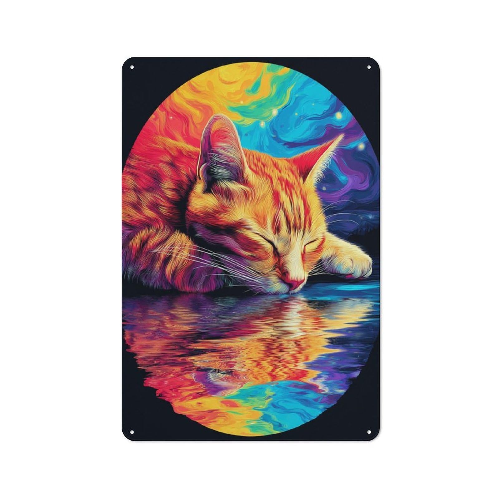 Junmoney Rainbow Cat Reflection -1 Tin Wall Plaque 30X20cm With For Man Cave Or Games Room, For Garage, Workshop And Man Cave Decoration