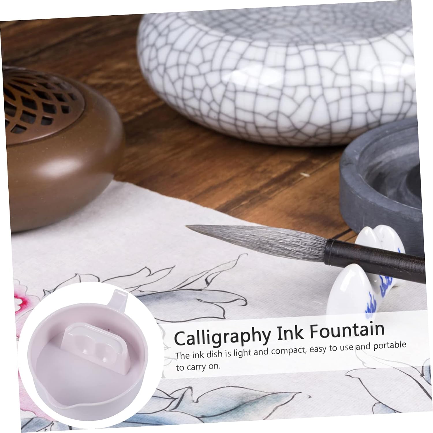 Lurrose 3pcs Calligraphy Drawing Dish Porcelain Inkwell Chinese Ink Plates Ink Compatible High Performance
