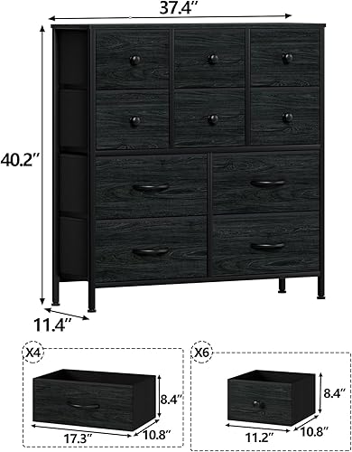 Miniatura 3 de Furnulem Cómoda de 10 cajones de roble negro, cajón alto de almacenamiento, cómoda ancha en el dormitorio, armario, sala de estar, pasillo,