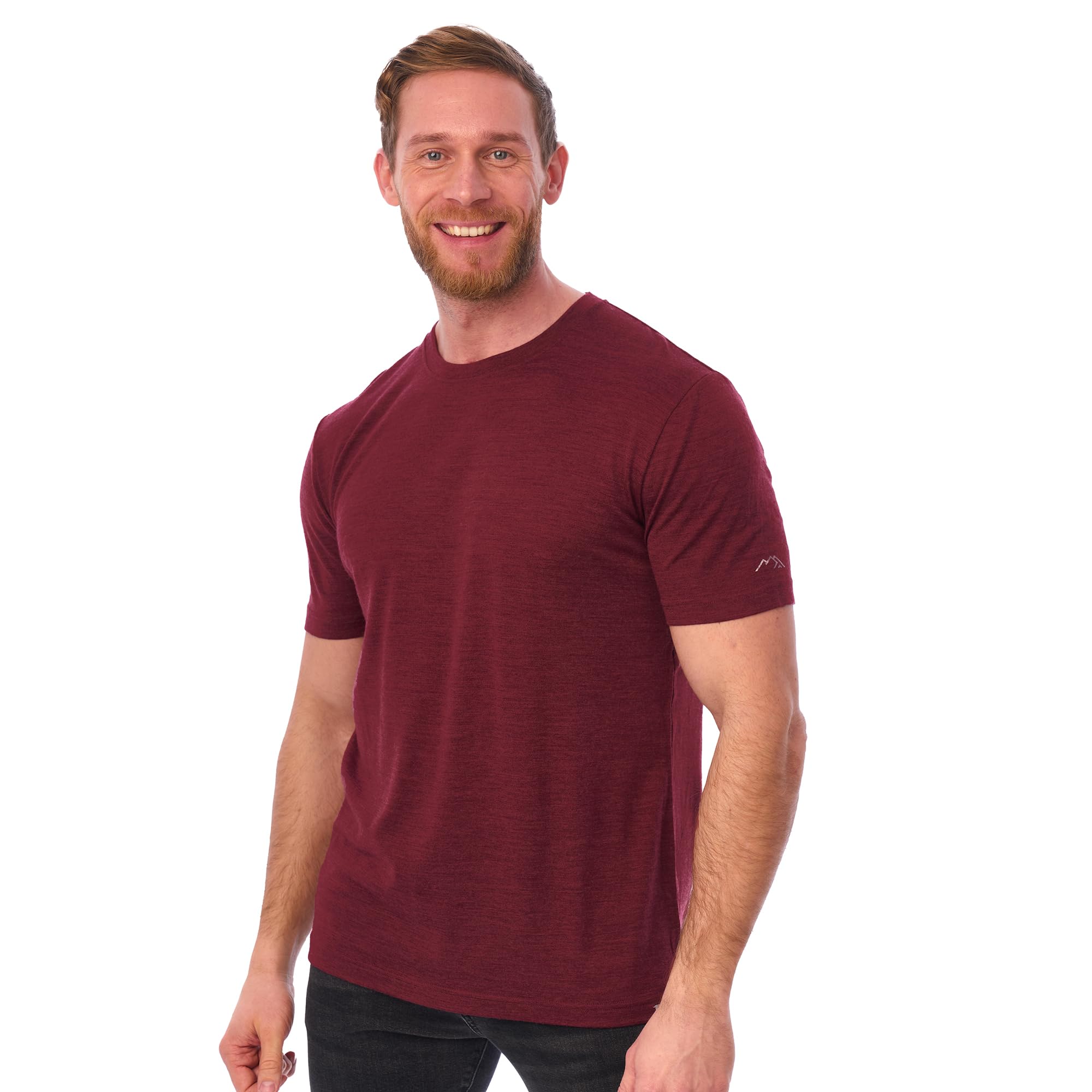 100% Merino T-Shirt Herren Kurzarm - Sport Shirt Männer Wolle, Merino Unterwäsche Herren (Mittel, Burgundy)