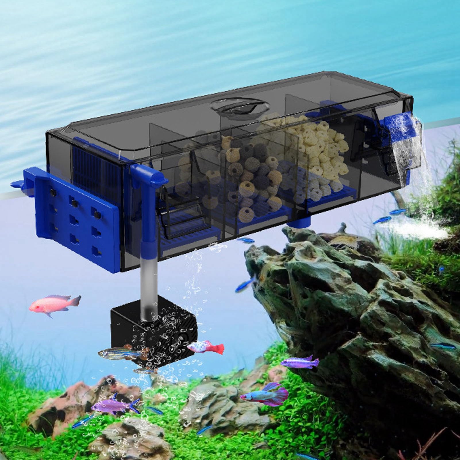 Filtre Externe pour Aquarium - Filtre à Suspendre pour Petit Aquarium - Filtre Suspendu - Système de Filtration en Cascade - Filtre Multifonction à Suspendre pour Aquarium