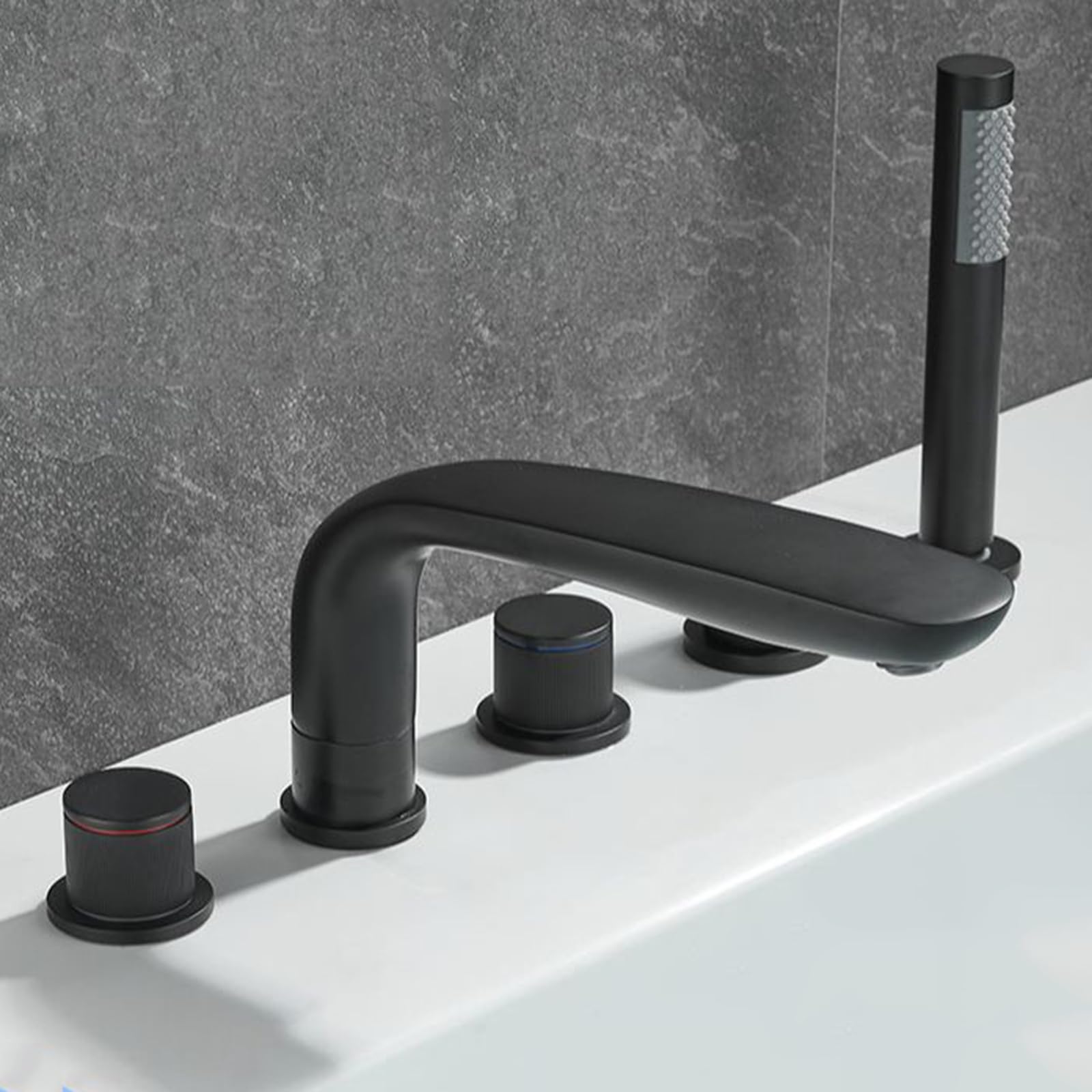 Mitigeur Baignoire 5 Trous avec Douchette Robinet Laiton Noir 360