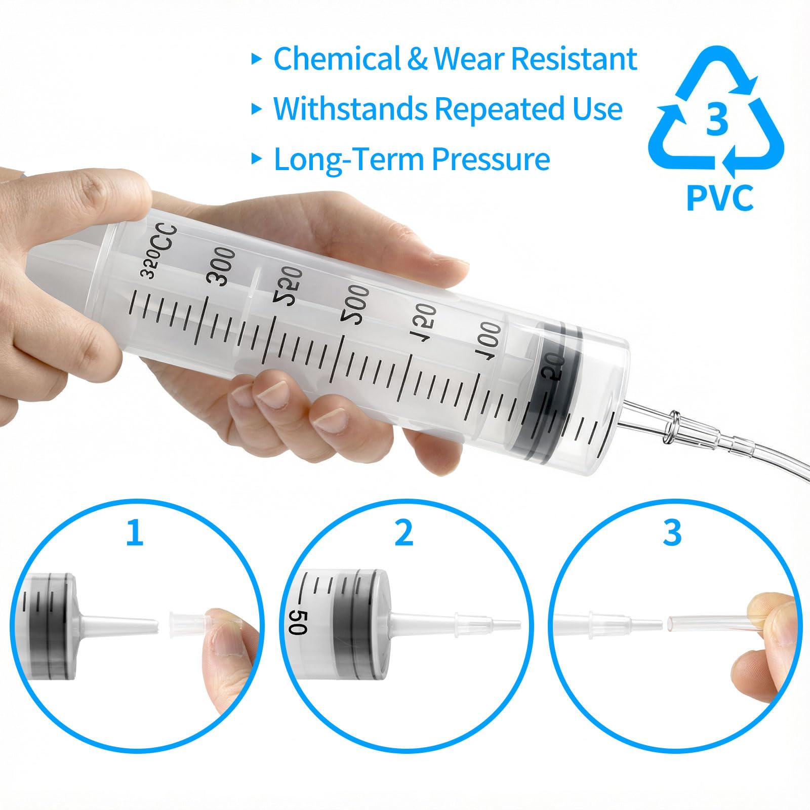 2 Piezas 350ml Jeringa de Plástico, Jeringuilla Grande con Manguera, Jeringas Sin Aguja, Reutilizables Jeringuilla Independiente para Medición, Laboratorio, Alimentación Mascotas Dispensador