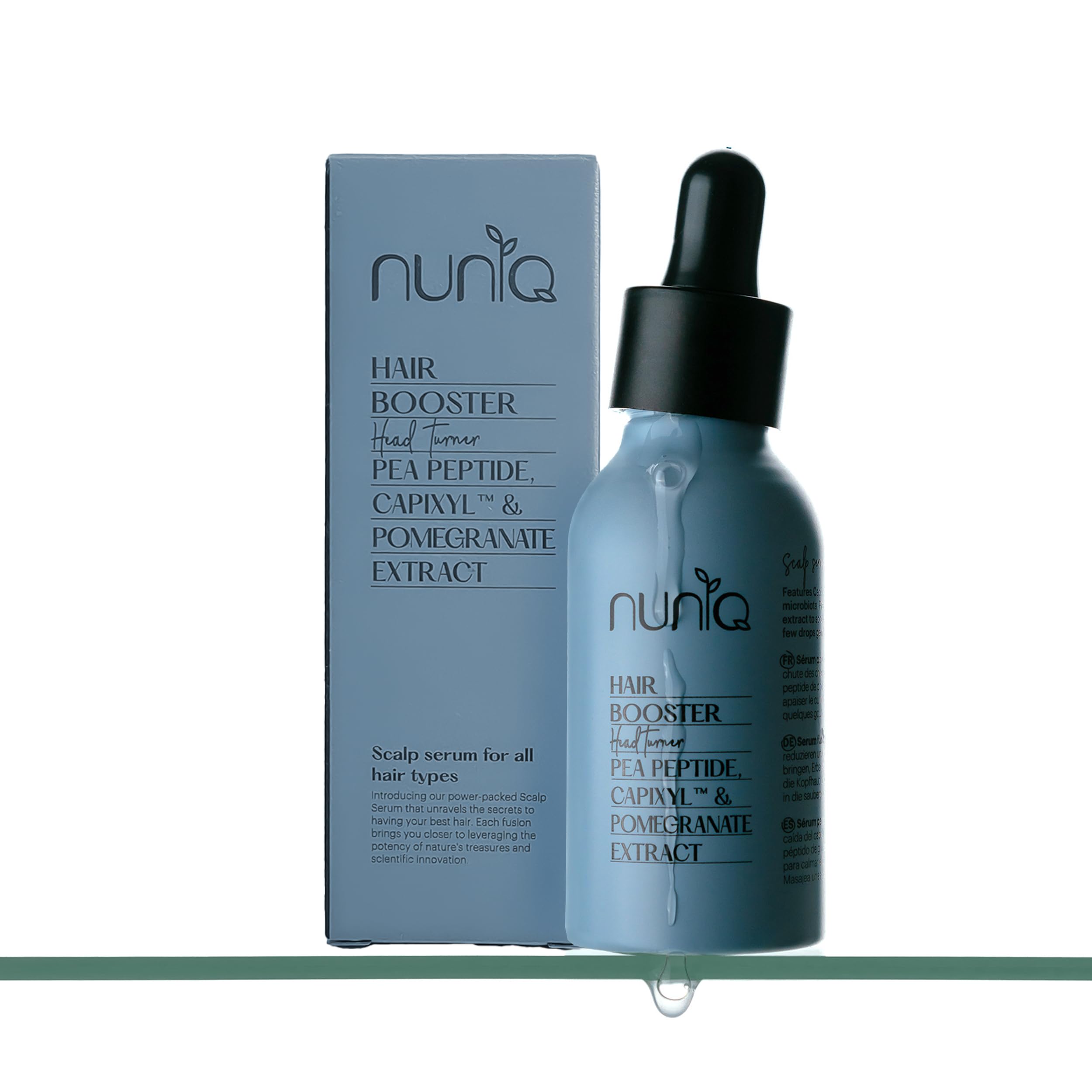 Haarausfall Haarserum für Haarwachstum und Haardichte gegen androgenetische Alopezie, Kopfhaut Serum, +46% Dichte in 4 Monaten, wasserbasiert, duftfrei, 99,8% natürlich – NUNIQ Head Turner