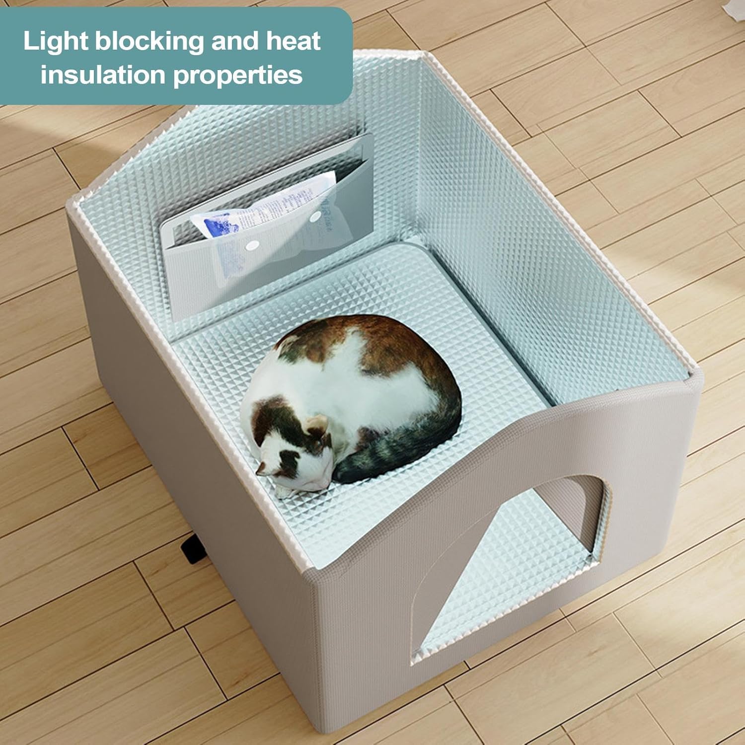 Cooling Cat House with Air Conditioning 9 Ice Packs, Outdoor Indoor Waterproof Insulated House, Foldable Cat Shelter for All Seasons