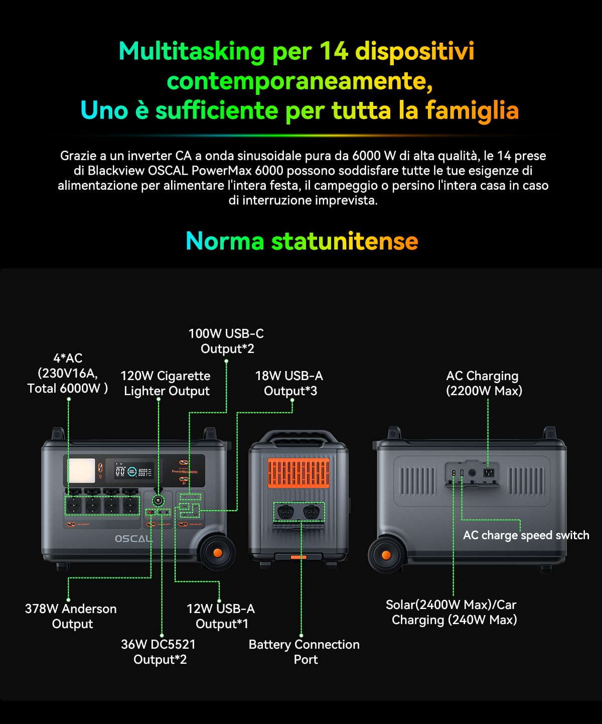 OSCAL Power 6000 Centrale Elettrica Portatile con Batteria