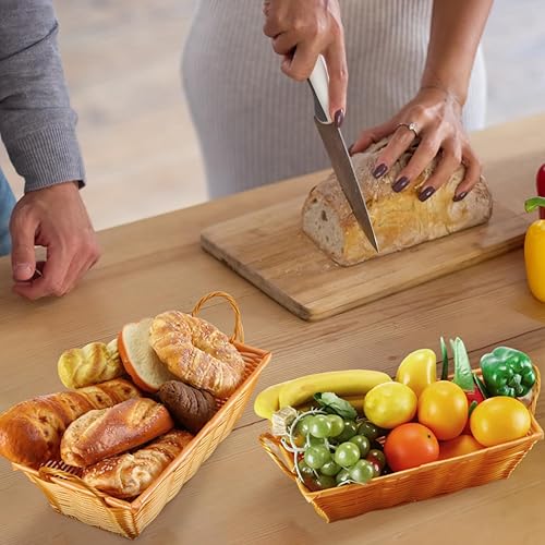 Miniatura 4 de Roshtia 12 cestas de pan de mimbre con asa, cestas de pan tejidas rectangulares de ratán para frutas, cestas para servir alimentos, cestas para